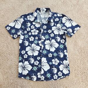 Seattle Mariners Shirt Mens Large Blue MLB Baseball Hawaiian Button Up Floral